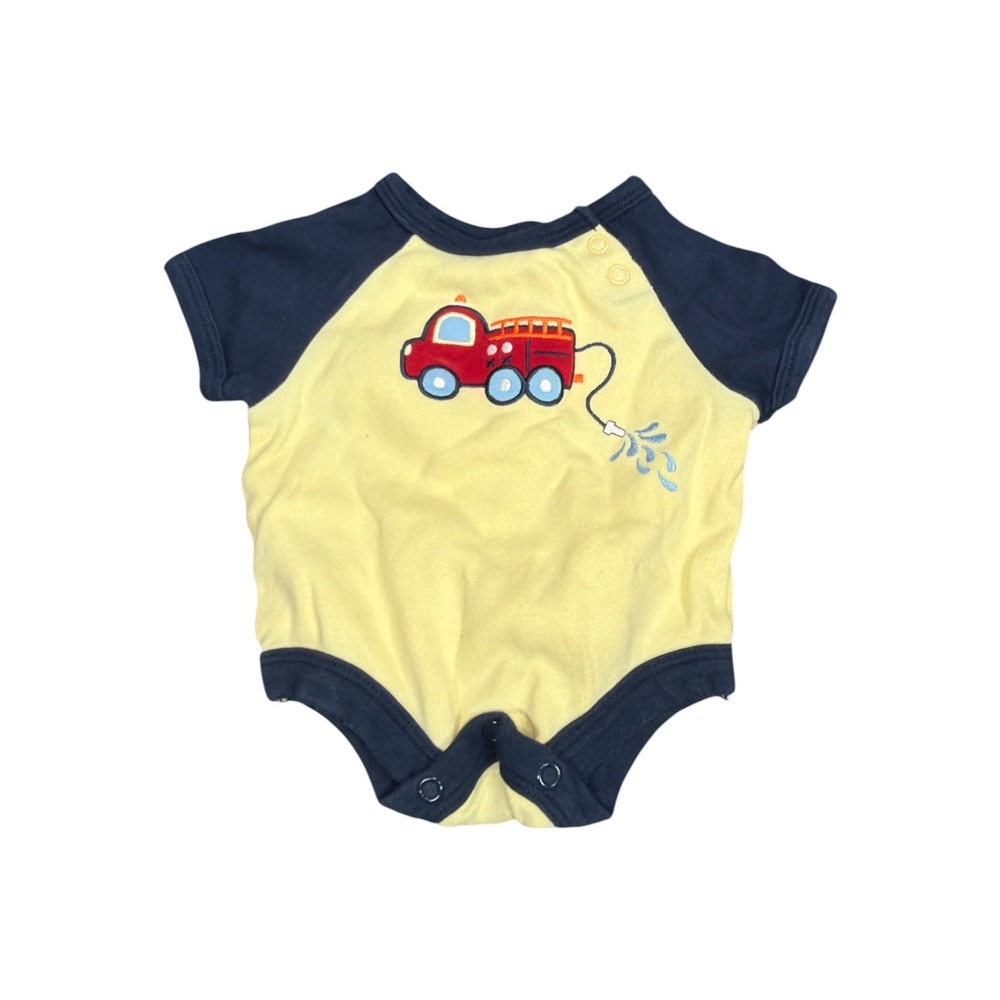 Garanimals‎ Newborn Fire Truck Raglan Bodysuit Yellow Navy Blue Cotton Romper
